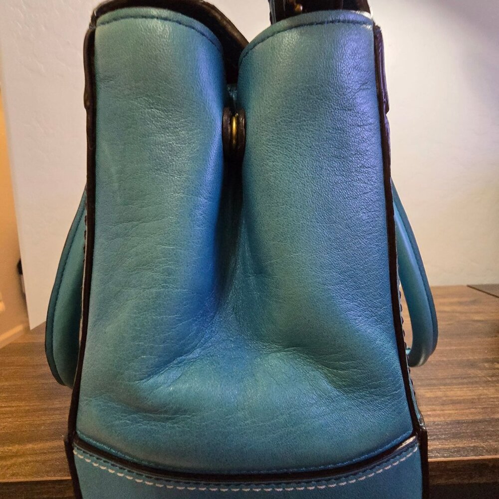 Vintage Coach Hampton Turn Lock Teal/Turquoise Leather Carry All Satchel Bag - Picture 6 of 16